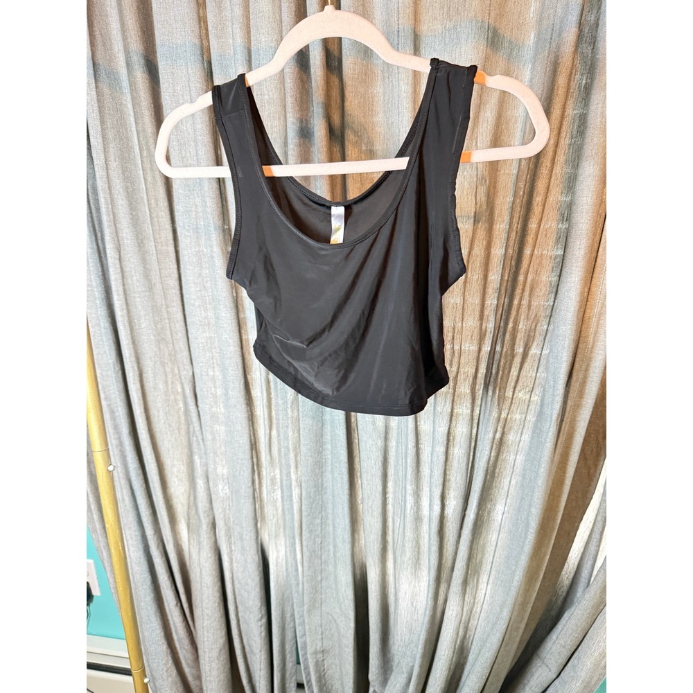 Love Nation Black Scoop Neck Crop Tank Top Stretch Minimalist Sleeveless S